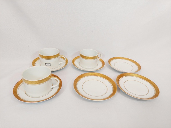 Antigo Jogo De Chá E Café, Porcelana Schmidt Floral Com Ouro