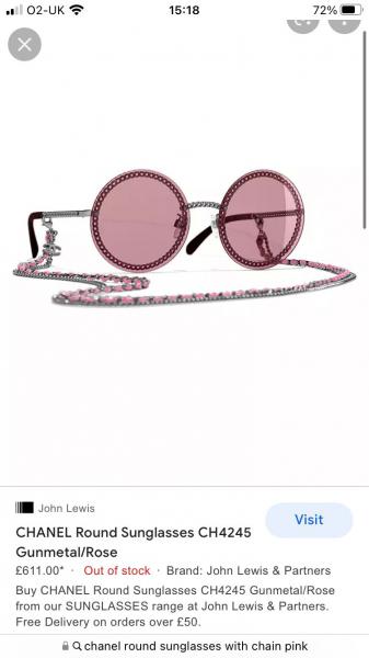 Óculos Chanel round rosa, com corrente dupla. Óculos super exclusivo, sem  uso e