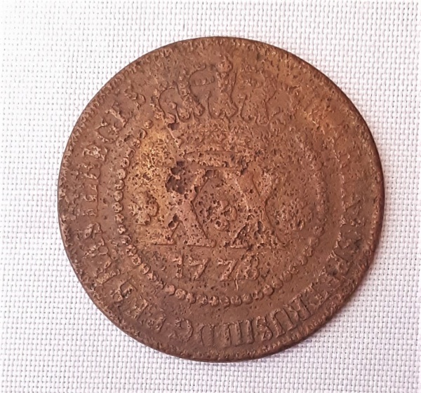 Numismática: Brasil - moeda de cobre- XX réis de 1722 