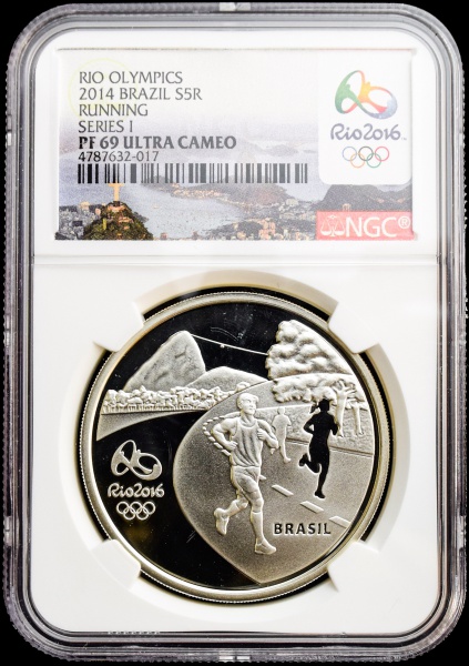 2014 BRAZIL SILVER 5 REAIS S5R RUNNING NGC PF 70 ULTRA CAMEO