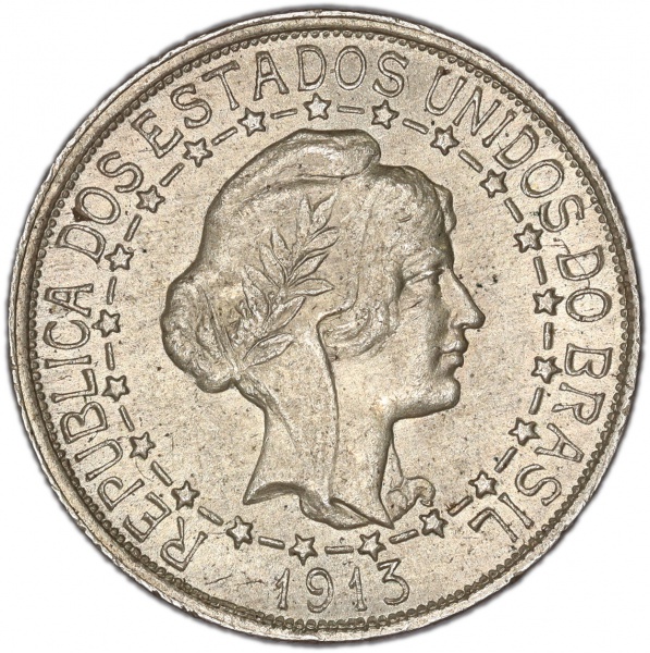 Moeda do Brasil: 1000 Réis 1913 - ESTRELAS LIGADAS - Fl