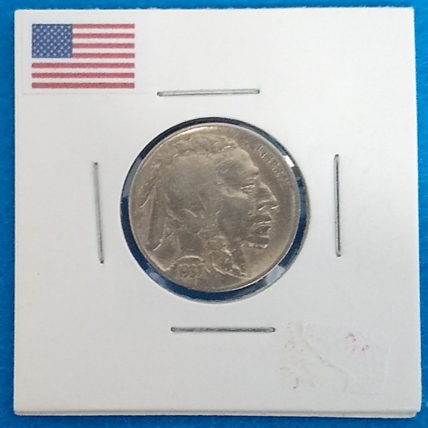 1 Moeda USA de Five Cents de 1937 Búffalo Níquel Ra