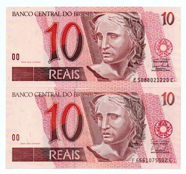 C308 Cédula Brasil 20 Reais CA (Mantega/Tombini) FE - Completei