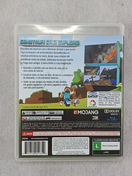 PS3 - Playstation 3 - DVD Blu Ray - Jogo Minecraft na c