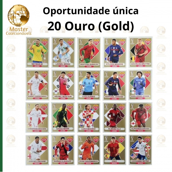 Lote com 4 Figurinhas Extras Legend Bronze (Neymar + Messi + CR7 + Mbappé)  da Copa do Mundo do Qatar 2022 - Itens de Coleção Difíceis