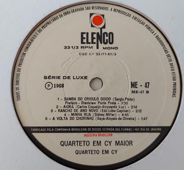 Disco de Vinil Quarteto em Cy, Em Cy Maior, 1968. MONO., gen 5 elenco 