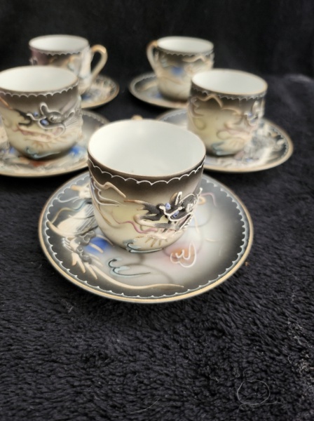 Conjunto de chá porcelana nobre, pintado de ouro, porcelana