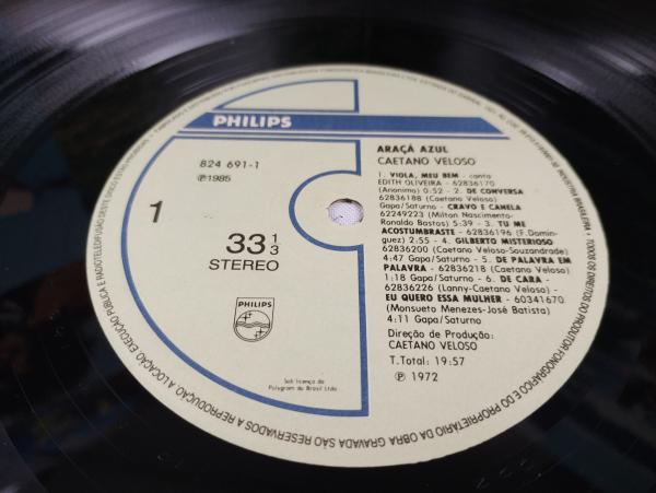 DISCO DE VINIL - CAETANO VELOSO - ARAÇA AZUL - SELO PHI