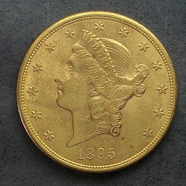 MOEDA EUA OURO 20 DOLLARS 1895 S PESO 33.45GR