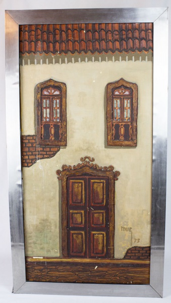 Antigo quadro oriental bordado sobre seda, paisagem com