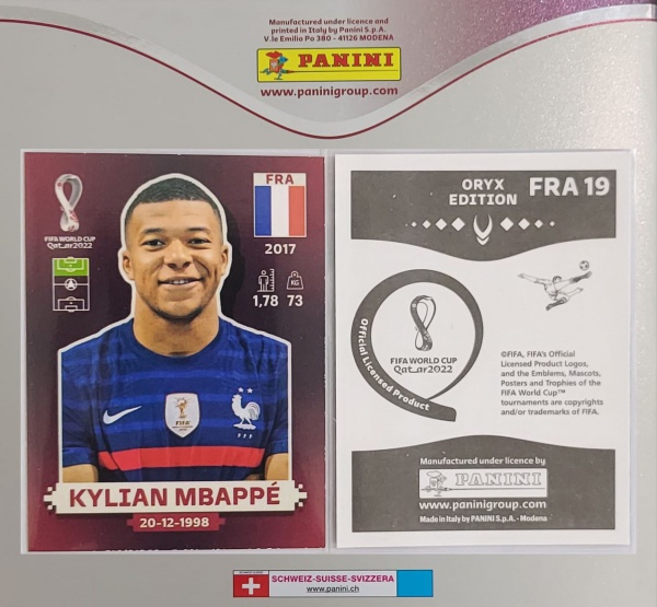 ORYX EDITION: Figurinha do Mbappé (FRA19)- Álbum Copa do Mundo 2022 (Made  in Italy)