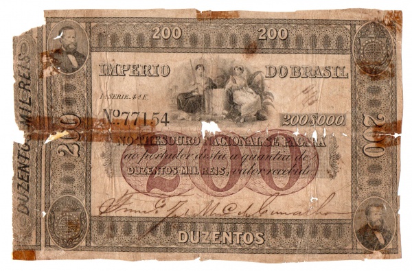 CEDULA DO BRASIL RARA - 200 MIL REIS 1867 R-064 AUTOGRAFADA