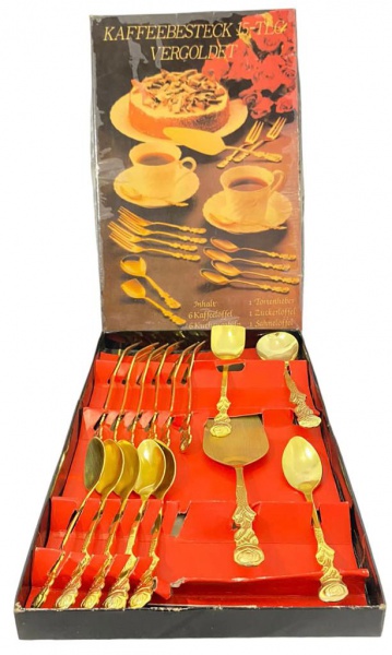 KAFFEEBESTECK (15-TLG Vergoldet) - Elegante e antigo se