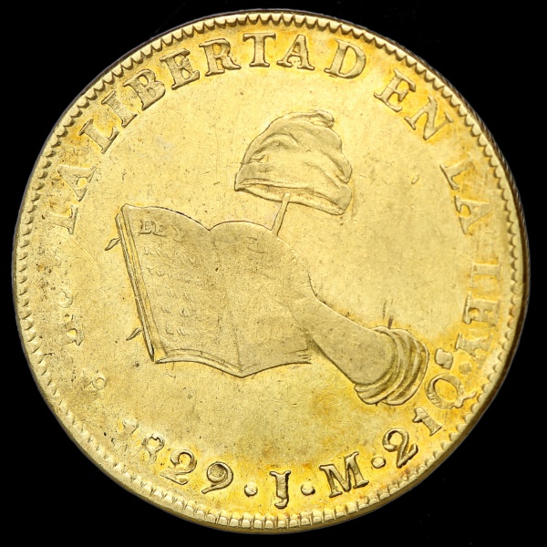 Moeda do Mexico - 8 Escudos - 1829 JM - Ouro - 27,07g de ouro