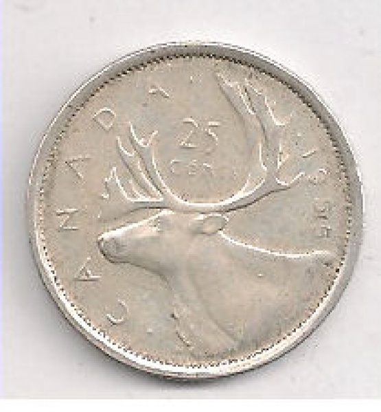 Moeda do Canadá- 25 Cents 1955 (Rainha Elizabeth II)- Prata 0.800
