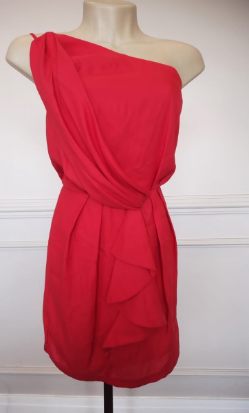 Vestido em seda pura, marca BCBGemration (P), cor vermelho,ccom t