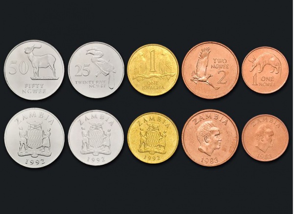 Zâmbia - Série Animais com 5 MOEDAS de 1 e 2 NGWEE 198