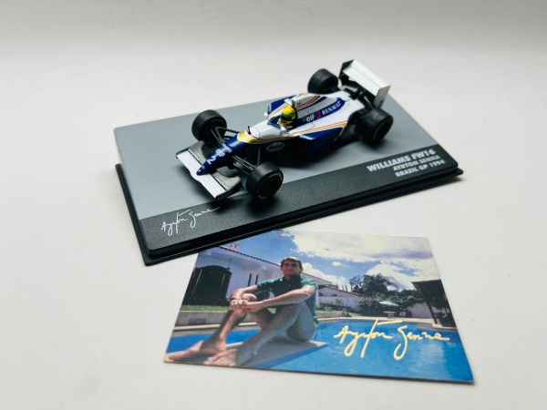 Miniatura Williams FW16 Ayrton Senna + Card Especial. Metal diecats, pneus de borracha, escala 1/43. Acompanha base e acrilico originais. Itens no estado conforme fotos.