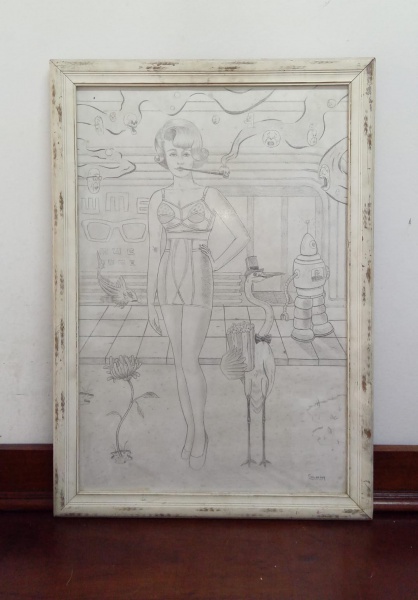 SILVEIRA - Belíssimo quadro Original medindo 47cm x 68cm - lápis no papel