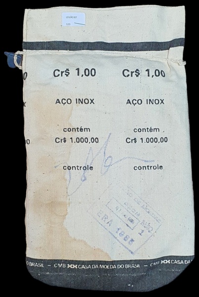 BRASIL  SACO DE PANO COM 1000 MOEDAS  1 CRUZEIRO  1985  V348  Série FAO - Cana de açúcar - Aço