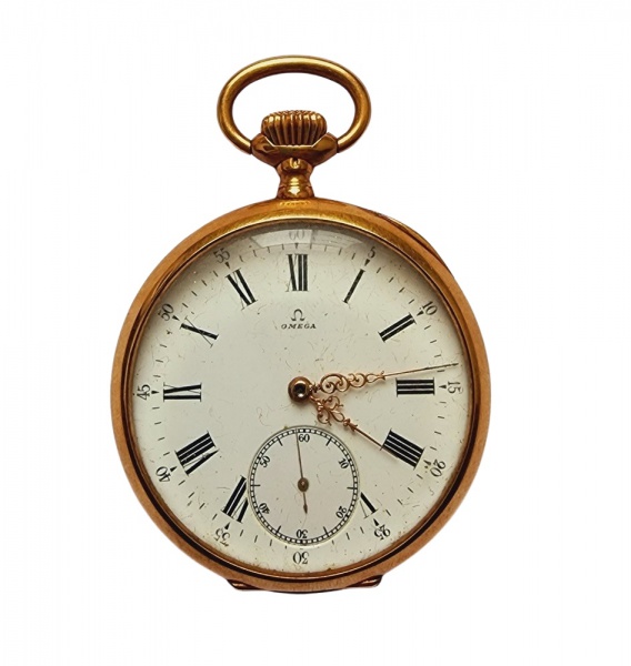 OMEGA, "Grand Prix, Paris 1900" - Relógio de bolso suíço em ouro 18K da marca Omega. Funcion