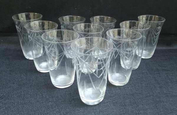 Dez copos antigos em cristal, para água ou vinho, lapidado, alt.11cm x bocal 07cm.
