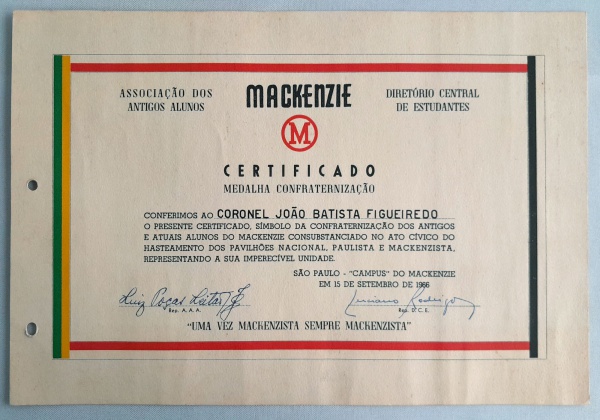 Diploma: Meckenzie, Certificado medalha confraternização, São