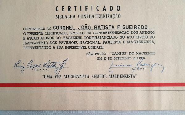 Diploma: Meckenzie, Certificado medalha confraternização, São