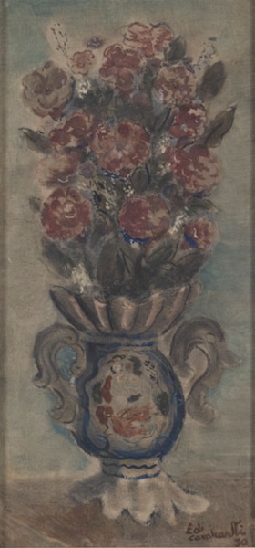 Emiliano Di Cavalcanti - Vaso de Flores - Óleo sobre tela - 72 x 34 cm - Datado e assinado inferior