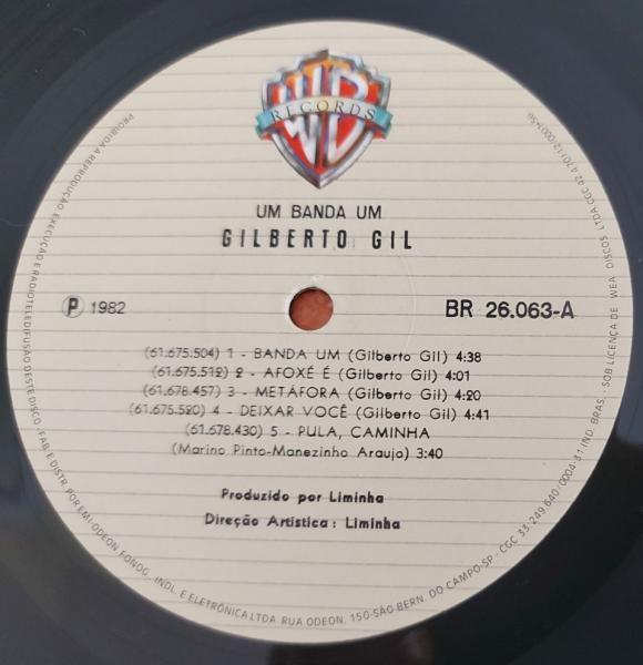 Disco de Vinil Gilberto Gil, Um Banda Um. 1982. Mídia V