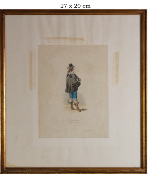 H. Panquet. "Gentilhommel". Regne de Louis XIII. d'aprés Bosse 1642. MI. 27 x 20cm. Século XIX. Moldurado.