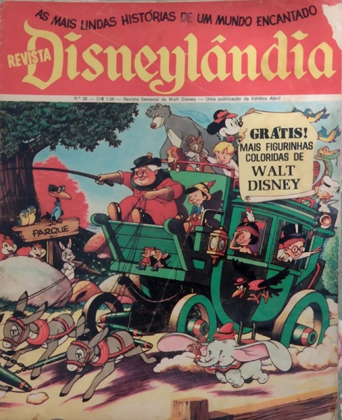 REVISTA - Revista Quadrinhos  - Disneylândia, semanal de Walt Disney. As mais lindas histórias de um mundo encantado. Nº 28, editora Abril. Década de 70. Colorida. Apresentando marcas do tempo.