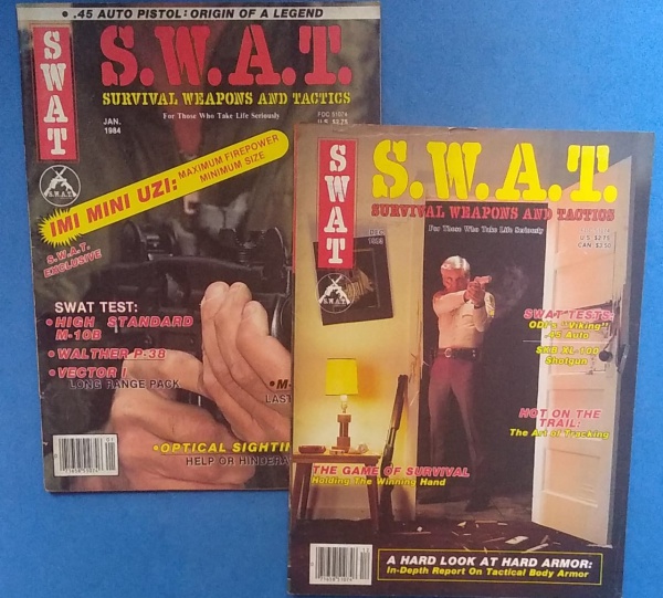 2 revistas - ` S.W.A.T.  ! ` made in USA !! , Mini Uzi !!! E Game of Survival  !! Edições anos de 1983 / 1984   !! Acervo de colecionador !!