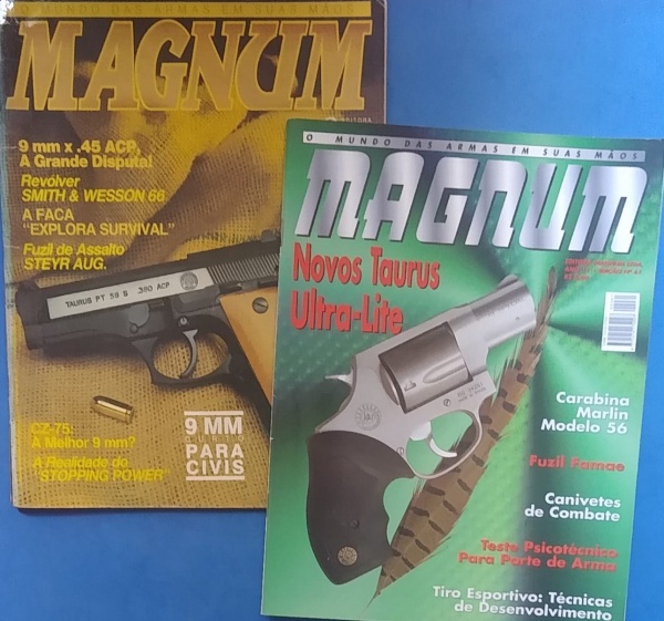 2 revistas - MAGNUM ` O Mundo das Armas ` , 9mmX45 !! A grande dispusta !! Novos Taurus !! Acervo de colecionador !!