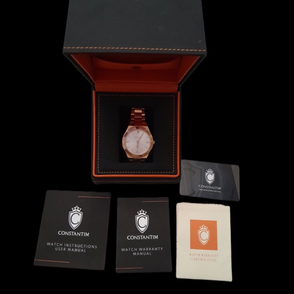 Relógio masculino Constantim Diamond zw 28174z - Caixa aço rose, mostrador prateado com Diamantes,fu