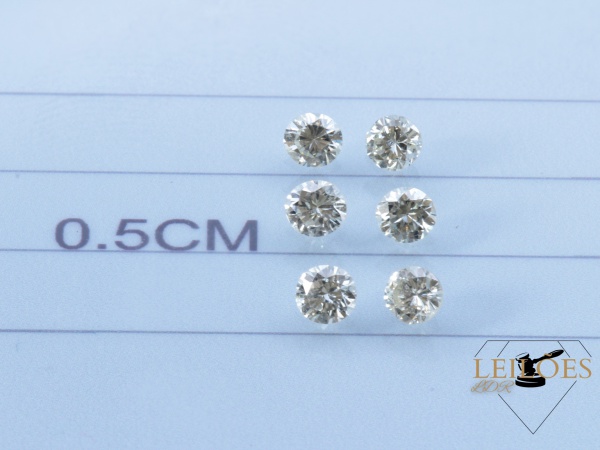 6 Diamantes Aprox. 10 Pontos Cada (0,60 CT), Qualidade SI2-SI3, Cor  M, Lap. Abrilhantado (MM Min 2,