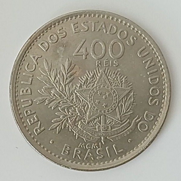 Numismática BRASIL 400 Réis - 1901 - magnífica moeda, muito rara nesse EC