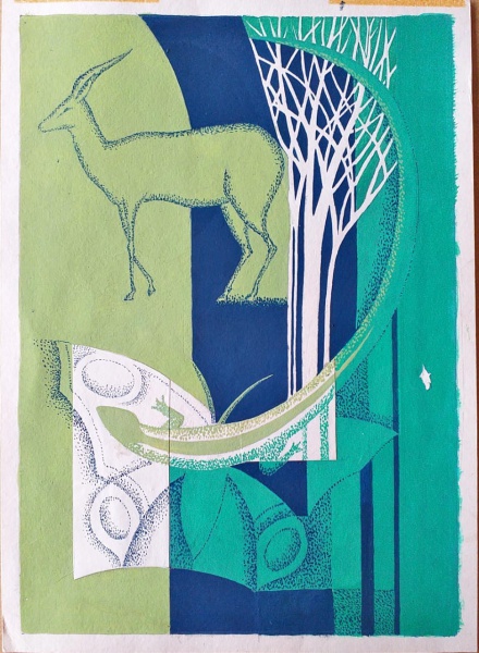 Maria Luiza Leão. Projeto para cartão postal. Pintura sobre cartão. Assinado Montenegro 1964. Coleção Graphos Arte.