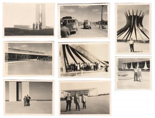 CONSTRUÇÃO DA NOVA CAPITAL: (9) Pequenas fotografias da construção de Brasília. Bem conservadas.