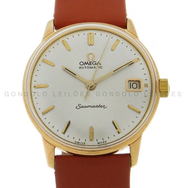 Relógio Omega Seamaster Vintage - Caixa em Ouro Amarelo - Pulseira em Couro - Tamanho da caixa: 34 mm - Funções: Horas - Minutos - Segundos - Calendário - - Movimento: Automático - Visor: Acrílico