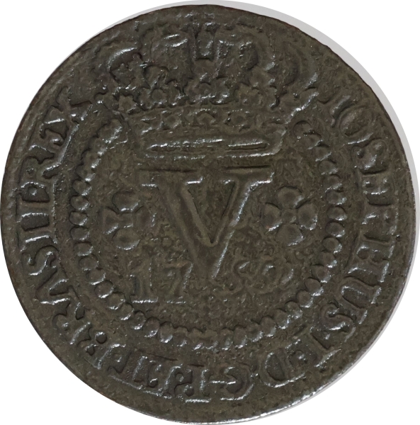Moeda Brasil Colônia - V Réis - 1752 - Cerca de 6 peças conhecidas - C.098 - Cobre - D. José I - RAR