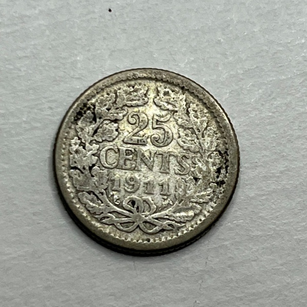 Holanda, netherlands, 25 cents 1911, MBC, VF 35 dolares, prata 640, peso 3,58gr