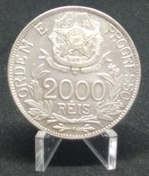 Brasil República 1913 moeda 2000 Réis, Prata Estrelas Ligadas