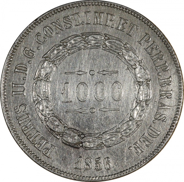 Moeda do Brasil: 1000 Réis 1856 - ANEL DE ESTRELAS SOLTAS  - Prata - Soberba /  limpa
