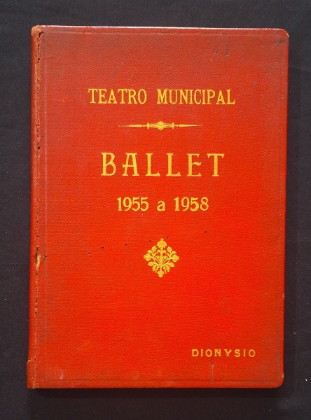 Encadernação com sete publicações do Teatro Municipal Ballet 1955 a 1958. com picos de bichos.