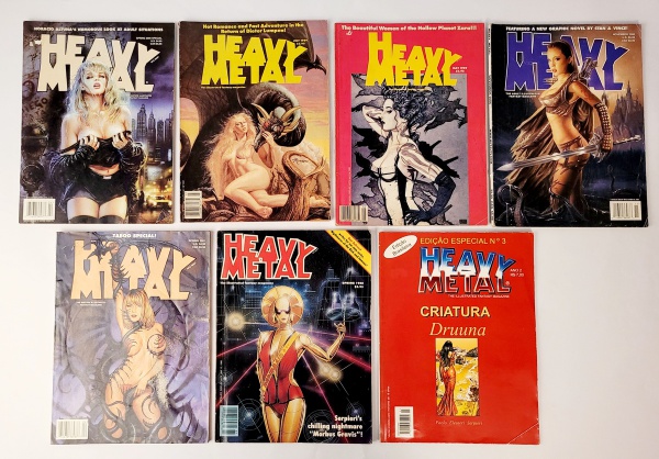 Sete Revistas Heavy Metal: Spring 2000 Special, July 1989, May 1989, November 2006, Spring 2001, Spring 1988, Ano 2 Nº3 1997.    Medidas: 28 x 21 cm