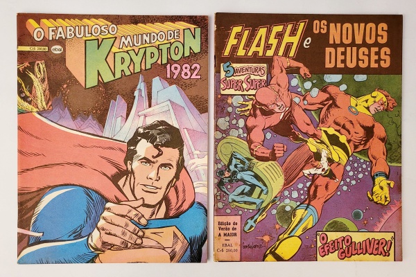 Duas Revista em quadrinhos: - O fabuloso mundo de Krypton 1982 e Flash e os Novos Deuses - Edição de verão de A maior. Ebal. Em bom estado, com leves marcas do tempo.  Medidas: 28 x 20  cm