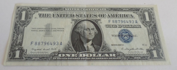 Cédula dos Estados Unidos One Dollar 1957- selo azul- soberba