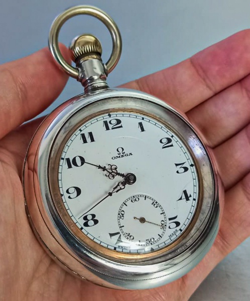 Relógio de Bolso OMEGA, Antigo, em Prata 935. Swiss Made,