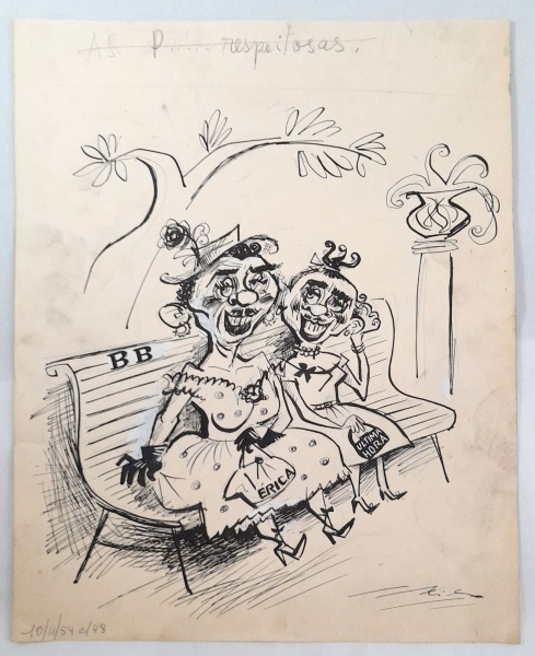 Hilde Weber, caricatura à nanquim, assinado, representando " As P... Respeitosas ", publicad